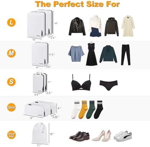 Compression Packing Cubes, Lumesner 8 Set Travel Packing Cubes for Carry on Suitcases, Compression Suitcase Organizers Bag Set & Travel Cubes (8-piece, White) - Image 2