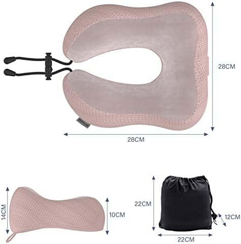 Travel Pillow Neck Pillow for Travel Airplane Memory Foam Flight Pillow for Cars, Trains, Home, Offices (Pink) - Image 7