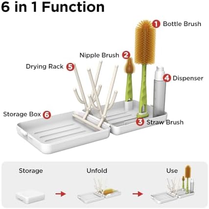 YOTIME Travel Bottle Brush Set, Travel Bottle Cleaner Kit with Foldable Bottle Drying Rack, for Visit Friends and Relations, Baby Travel Essentials, BPA Free - White - Image 2