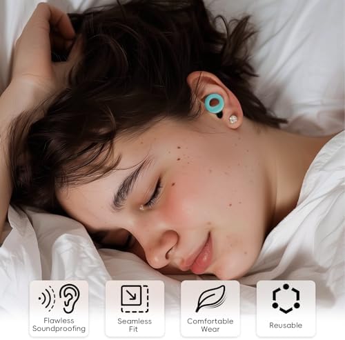 Ear Plugs for Noise Reduction–2 Pairs Super Soft, Reusable Hearing Protection in Flexible Silicone for Sleep, Noise Sensitivity & Flights-8 Ear Tips in XS/S/M/L–27dB Noise Cancelling–Light Blue - Image 2
