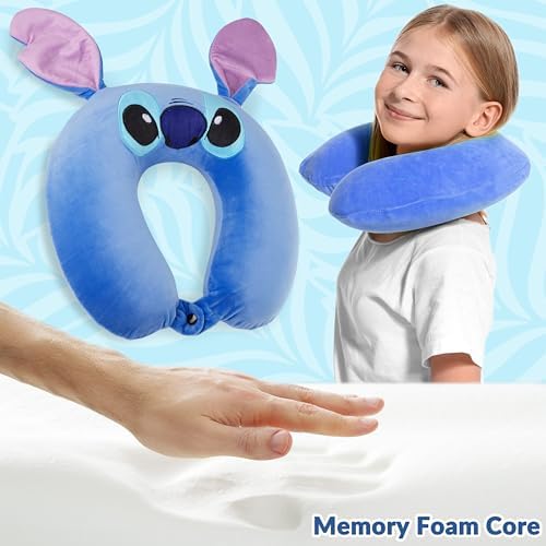 Disney Stitch Girls Teenagers Women Travel Pillow, Memory Foam Cushion Comfy Travel Accessories Flight Pillow Neck & Head Support (Blue Stitch) - Image 3
