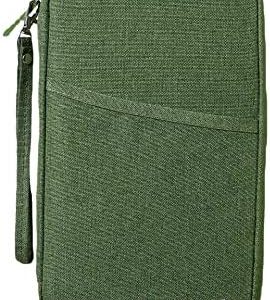 Passport Holder Travel Wallet, Large Capacity Travel Document Holder, RFID Blocking Waterproof Portable Travel Wallet Organiser for Cash Passport ID Card Credit Cards Ticket Pen, Green
