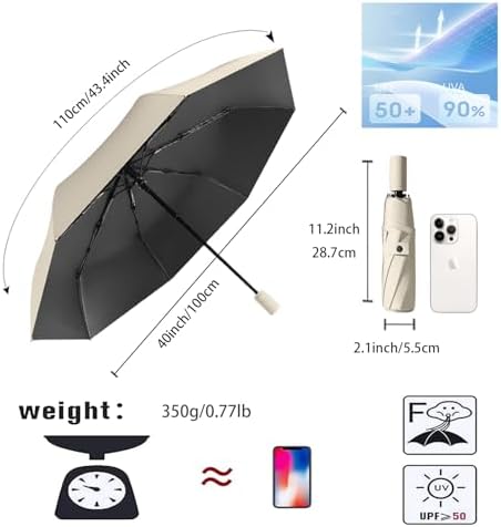 Travel Folding Umbrella Automatic Open/Close Handle Coating Layer Fabric Blocking/Portable Golf/Car Compact Umbrella/Lightweight Small Backpack/Rain Sun Anti UPF 50 UV Protection 99.9% /Men Women Kids - Image 2