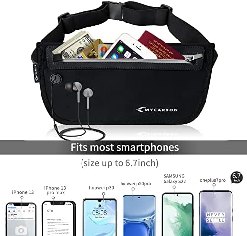 MYCARBON Travel Money Belt RFID Against Invisible Theft Secret Wallet Hidden Under Clothes Belt Wallet Security Travel Pouch Waist Bumbag for Money,Cards,Passports,Phone up to 6" (Black) - Image 3