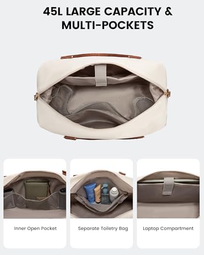 LOVEVOOK Travel Bags for Women, Large Weekend Overnight Hospital Maternity Duffel Gym Waterproof Ladies Holdall Carry On Bag with Shoe Compartment & Toiletry Bag, Black & White - Image 3
