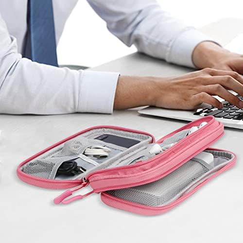 Simpolor Cable Organiser Bag, Double-Layer Electronics Accessories Bag Organiser for Cables, Universal Carry Travel Gadget Bag for Cables, Power Bank, USB Drive, Charger Hard Disk - Pink - Image 6