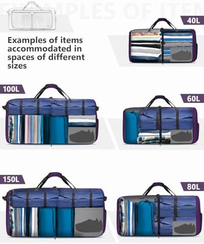 60L Travel Duffel Bag Foldable Water Resistant Travel Bag Lightweight Duffel Bag with Big Capacity for Luggage Gym Sports Purple - Image 9