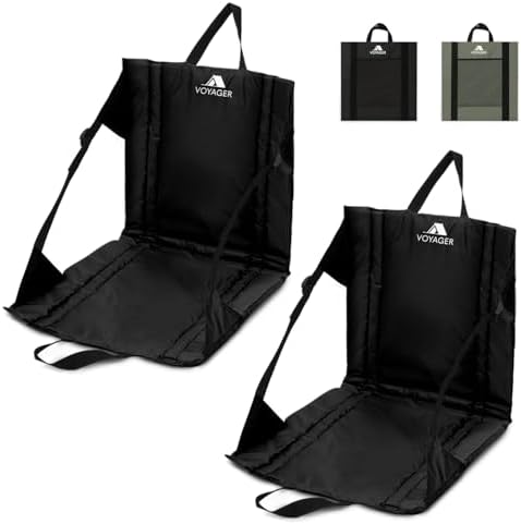 Voyager 2 Pack Folding Camping Chair - Lightweight & Portable with Carry Handle, Back Support, Adjustable Straps & Pocket - Durable & Waterproof for Festivals, Stadiums, Hiking & Garden (Black)