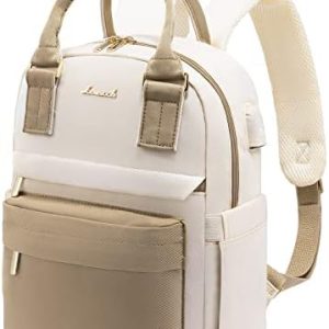 LOVEVOOK Backpack Womens Small Fashion Rucksack Bag for Ladies with USB Port Waterproof Handbag for Girls Anti-theft Mini Casual Daypack City Pack for School Uni Travel, Beige Khaki