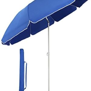 Sekey® 1.6m Beach Umbrella with Cover, Portable Tilting Garden Parasol Umbrella, Small Parasol for Beach/Pool/Patio, Round Sunscreen UV20+ Blue