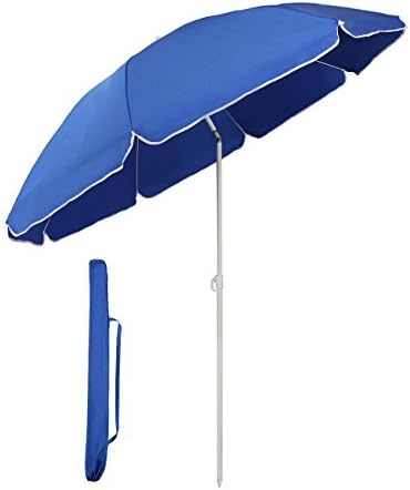 Sekey® 1.6m Beach Umbrella with Cover, Portable Tilting Garden Parasol Umbrella, Small Parasol for Beach/Pool/Patio, Round Sunscreen UV20+ Blue