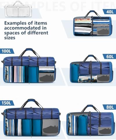 Gonex 150L Travel Duffel Bag Foldable Water Resistant Travel Bag Lightweight Duffel Bag with Big Capacity for Luggage Gym Sports Deep Blue - Image 9