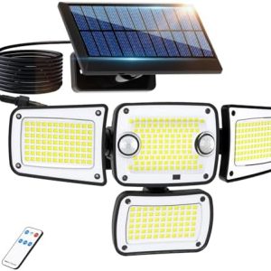 Solar Security Lights Outdoor with Motion Sensor, Four Heads Solar Powered Floodlights, IP65 Waterproof with Remote,Walk Way Lights for Outside,Garage,Garden,Backyard,Driveway,Patio