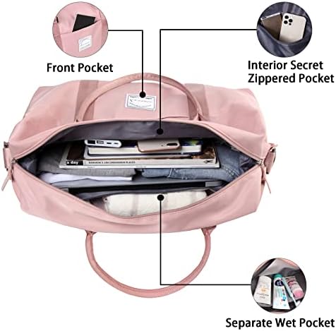 Weekend Bag, Overnight Bag Carry on Bag Holdalls Travel Bag for Women Gym Waterproof Weekender Tote Bag (Pink) - Image 2