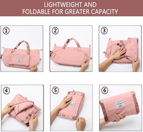 Flintronic Duffel Bag, Foldable Overnight Weekend Bags for Women, Lightweight Hospital Bag with Wet and Dry Separation Bag, Large Holdall/ Cabin Bag for Gym, Sports and Travel - Pink - Image 4