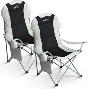 Wyldness Premium Padded Camping Chairs Set of 2 - Luxury Collapsible Outdoor Seats with Side Pockets & Cup Holder, Lightweight, Heavy-duty & Waterproof for Garden, Fishing, Picnic, Travel (Back)