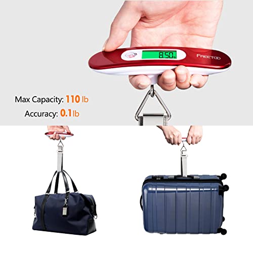 FREETOO Luggage Scale Portable Digital Weight Scale for Travel Suitcase Weigher with Tare Function 110 Lb/ 50Kg Capacity Red - Image 2