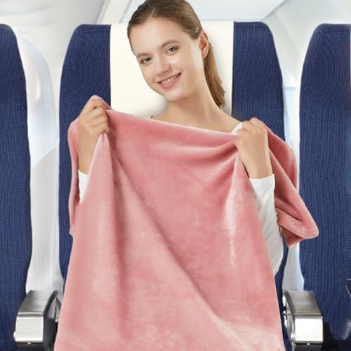 Soft Travel Blanket and Pillow - 2 in 1 Airplane Blanket Compact with Soft Bag Pillowcase, Luggage Belt and Backpack Clip, Portable Long Flight Essentials for Travel/Pink - Image 6