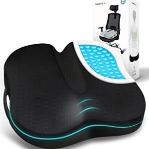 Travel Ease Ergonomic Seat Cushion, Premium Gel Memory Foam Chair Pad with Anti-Slip Base for Long Hours Sitting Comfort, Hip Support Pillow for Office Chair, Car Seat, Gaming Chair (Black)