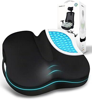 Travel Ease Ergonomic Seat Cushion, Premium Gel Memory Foam Chair Pad with Anti-Slip Base for Long Hours Sitting Comfort, Hip Support Pillow for Office Chair, Car Seat, Gaming Chair (Black)