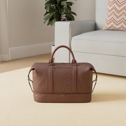 Leather Travel Bag with Shoe Pouch,Weekender Overnight Bag Waterproof PU Leather Large Carry On Bag Travel Tote Duffel Bag for Men or Women - Image 2