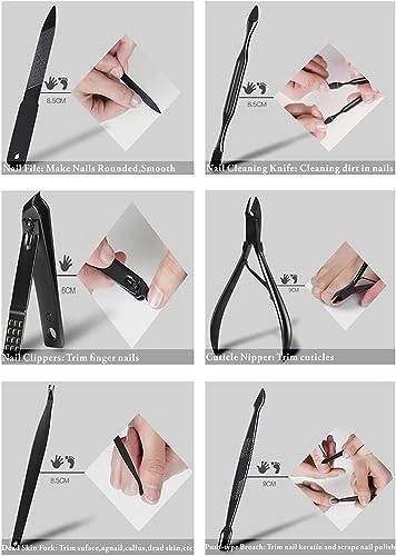 Manicure Set Nail Set Nail Clipper Kit Professional - Stainless Steel Pedicure Set Nail Grooming Kit of 15pcs with Case for Travel (Black/Red) - Image 7