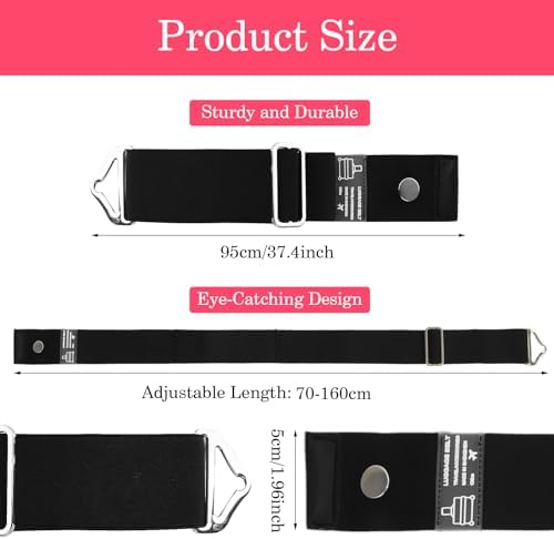 2-in-1 Travel Belt for Luggage Straps Over Handle for Add a Bag, Adjustable Travel Luggage Belt Strap with Alloy Buckle Elastic Belt for Carry On Bag, Suitcase Strap Travel Accessories(Black) - Image 2