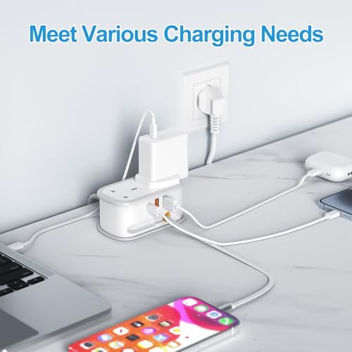 UK to European Plug Adapter with 1.5M Extension Cable, BEVA 2 Way 3 USB (2A+1C) Travel Adapter with Retractable USB C Cable for Germany France Spain Turkey Greece Iceland etc (Type E/F) - Image 6