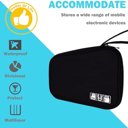 YUNYU Electronics Accessories Organizer Bag, Carry Travel Gadget Bag, Electronics Accessories Bag, Bag Travel Electronics, for USB Cable Drive(Black) - Image 6