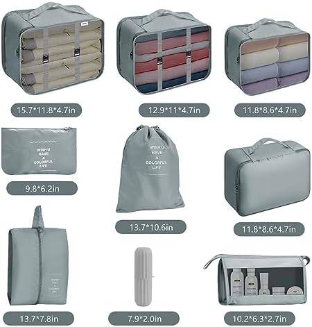 Jsdoin Packing Cubes for Suitcase, 9PCS Luggage Packing Organizers, Waterproof Travel Essentials Bag, Accessories (Grey) - Image 5