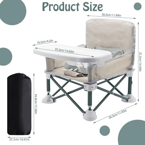 Baby Camping Chair with Tray, Folding Toddler Booster Seat, Portable High Chair Seat Baby Chair with Travel Bag, Travel Highchair, Baby Feeding Chair for Picnic Camping Beach Travel - Image 3