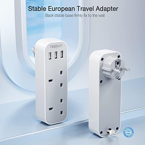 UK to European Plug Adapter with 3 USB, TESSAN Grounded EU Euro Europe Travel Plugs, Schuko European Adaptor for France Spain Iceland Austria Poland Germany Portugal Turkey Greece and More Type E/F - Image 2