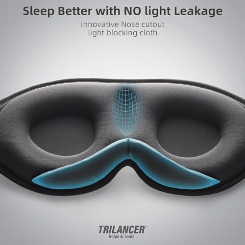 2025 Innovative Sleep Mask for Men and Women, Trilancer 3D 100% Light Blocking Design, Comfortable Eye mask, Blackout Blindfold for Sleeping, Nap, Meditation, Travel, with Earplugs (Light Blue Mesh) - Image 3