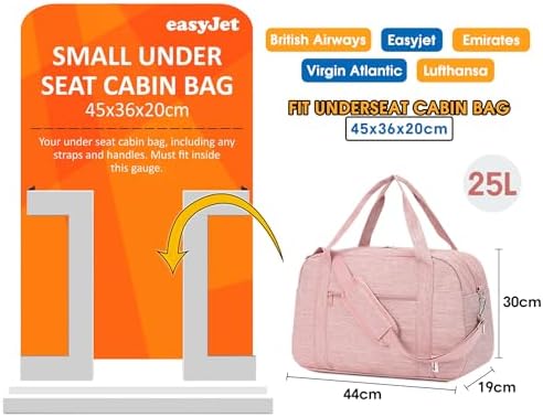 for Easyjet Cabin Bag 45X36X20 Underseat Travel Duffel Bag Holdall Tote with Wet Pocket Carry on Luggage Overnight for Women and Men 25L (Pink) - Image 2