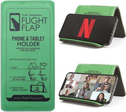 Airplane Phone Holder - Foldable Plane Phone Stand for Travel - Flexible Mobile Stand for Desk & Bed - Flight Mobile Holder Desk - Accessories Travel Essentials For Flying (Green)