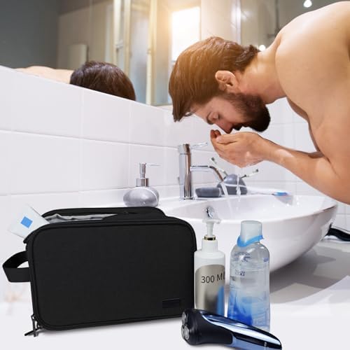 Gloppie Water- Resistant Toiletry Bag for Men - Portable Travel Wash Bag Toiletries Cosmetic Organizer Make up Bag - Foldable Shaving Dopp Kit Gym Bags Shower Bathroom Accessory(Black) - Image 3
