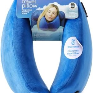 Travelrest Nest Memory Foam Travel Neck Pillow, Advanced Support for Long Flights, Patented Design for Optimal Relaxation, Compact, Ergonomic, and Washable, On-the-Go and Attacthes to Luggage Blue