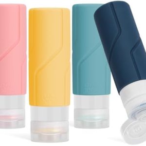 Alyvisun 4 Pack Silicone Travel Bottles for Toiletries, [Refillable & Leak-proof] Travel Containers, 100ml Small Size Squeezy Bottles for Shampoo, Lotion, Cosmetic, Mixed Colors