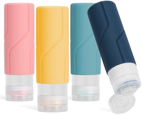 Alyvisun 4 Pack Silicone Travel Bottles for Toiletries, [Refillable & Leak-proof] Travel Containers, 100ml Small Size Squeezy Bottles for Shampoo, Lotion, Cosmetic, Mixed Colors
