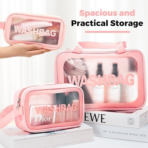 Clear Travel Toiletries Bag for Women, 3 Pack Toiletry Bags with Zippers Travel Essentials PVC Waterproof Cosmetic Clear Wash Bag for Girls - Image 2