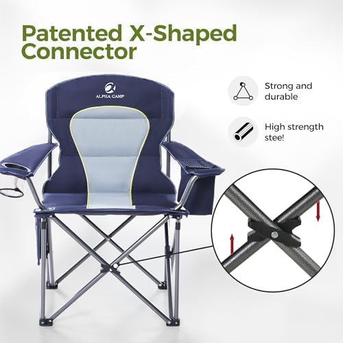 ALPHA CAMP Camping Chairs for Adults Heavy Duty Camping Chair Up to 200 kg Folding Camp Chair with Cup Holder and Cooler Bag for Outdoor Picnic Fishing, Lightweight and Portable, Navy Blue - Image 4