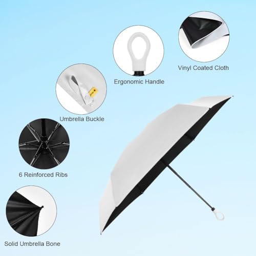 Vicloon Mini Umbrella, UPF 50 UV Protection 99.9% Mini Sun Travel Umbrella Pocket Umbrella, 6 Ribs Lightweight Compact Folding Umbrella Rain and Sun Umbrella for Travel,School,Daily Life White - Image 4