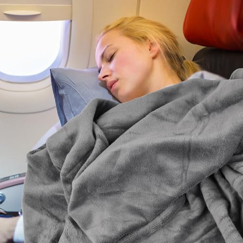 Travel blanket 2 in 1, Soft and warm travel pillow and blanket, Ultralight Portable travel blanket airplane with soft bag pillowcase for Airline travel Business trip and Office (grey) - Image 7