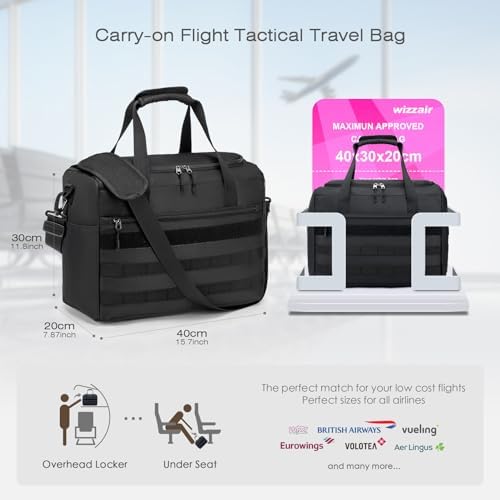 SPAHER Cabin Bag 40x30x20 Wizzair Travel Duffle Bag Waterproof Under-seat Cabin Bag Lightweight Holdall Suitcase Handbag Tactical Moll Shoulder Bag Oxford Carry on Luggage Overnight Women Men 25L - Image 3