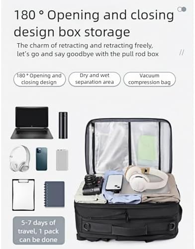Vacuum Backpack Travel Bag, Expandable 36-55L Carry-On Compression Backpack with Pump, Separation of Dry and Wet Liquid, 180° Opening, for Business Travel - Image 3