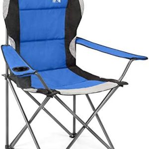 Trail High Back Folding Camping Chair, Luxury Padded Seat, Heavy Duty Tubular Steel, Cup Holder Armrest, Lightweight Portable, Outdoor Garden, Carry Bag