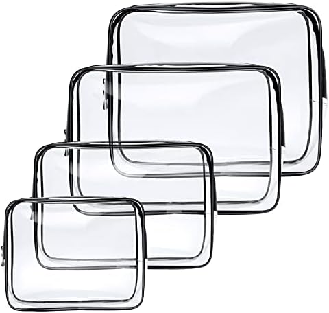 4-Pack Clear Wash & Makeup Bags TSA Approved Makeup Bags, PVC Waterproof Travel Wash Bags for Family, Men, Women (Largea, Medium, Small, Minimum)