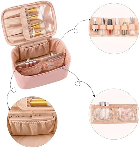 Travel Makeup Bag, Portable Cosmetic Bag with Makeup Brushes Organiser Large Capacity Toiletry Bags Holiday Essentials for Women, Pink - Image 4