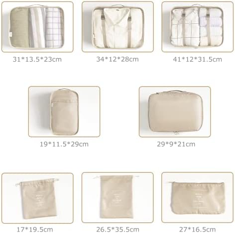 BillyBath Suitcase Organiser Set, Packing Cubes Clothes Bags Shoe Bag Cosmetic Travel Organiser Packing Bags for Suitcases (8 Pieces, Beige) - Image 4