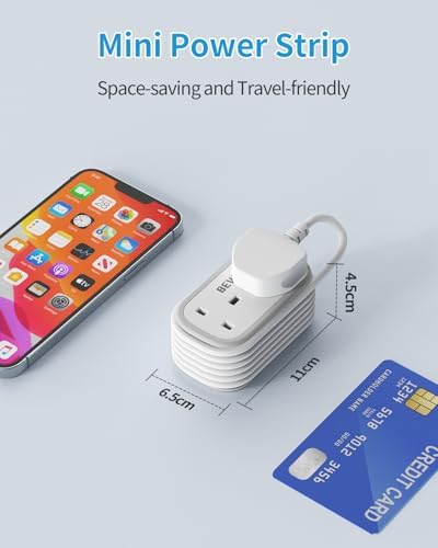 Travel Extension Lead, BEVA Power Strip with Retractable USB C Cable, 2 Way Power Socket with 3 USB Ports (1 USB C), 1.5M Extension Cable Cords for Cruise Travel Hotel Home Office Camping - White - Image 6